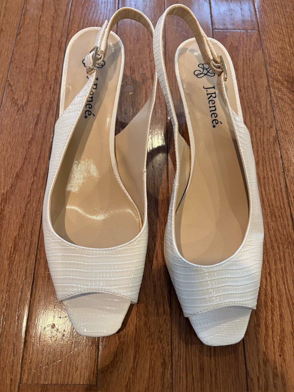 J.Renee White Slingback Peep-Toe Mules